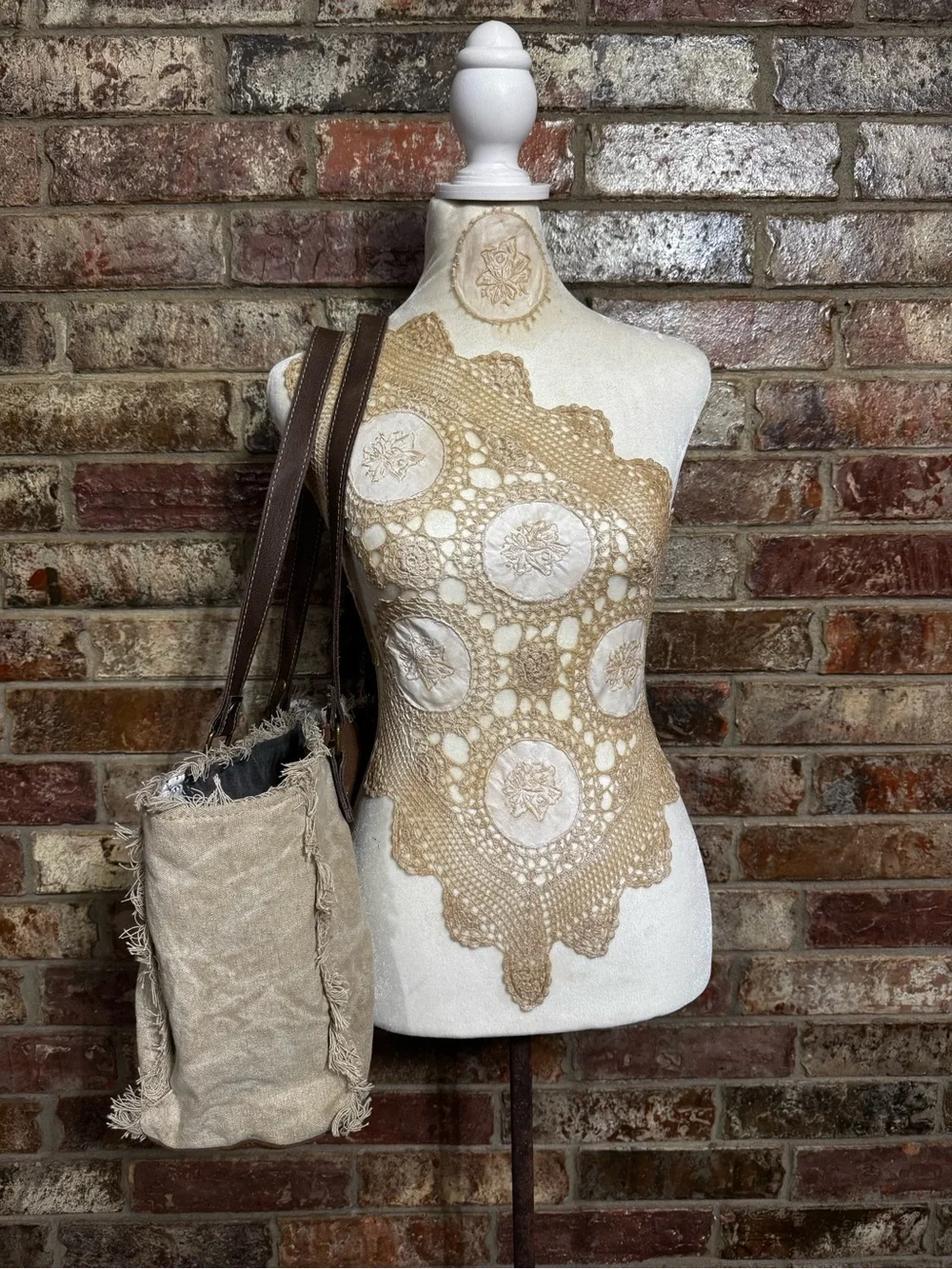 Myra Bag Patchwork Canvas Tote in Beige, Brown and Gray